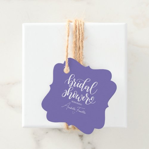 Personalized White Wedding Bridal Shower Purple Favor Tags