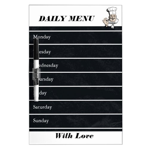 Personalized White Weekly Dinner Menu Dry Erase Board