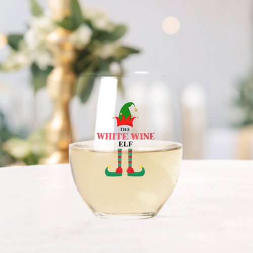 Personalized White Wine Elf Christmas Stemless Wine Glass