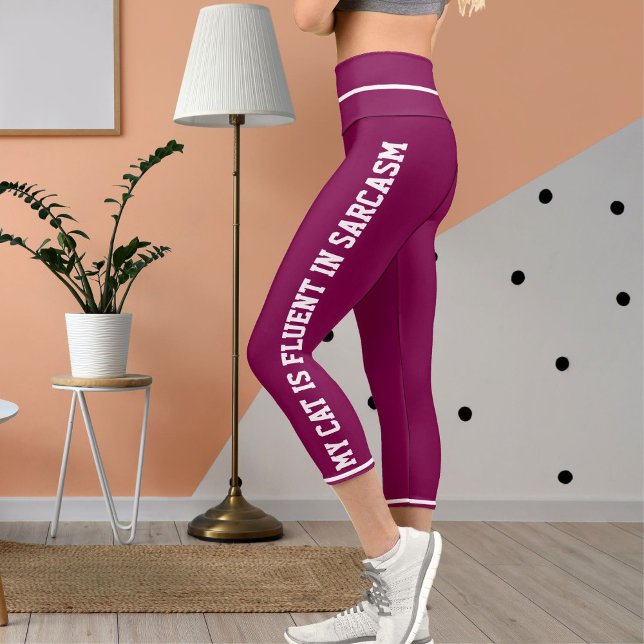 Personalized White Wine Fun Comic Style Cat Theme Capri Leggings (Creator Uploaded)