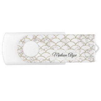 Personalized White with Gold Scales Flash Drive