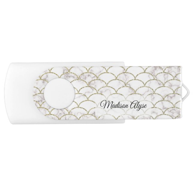 Personalized White with Gold Scales Flash Drive (Front)