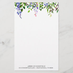 Personalized White with Purple Floral Stationery
