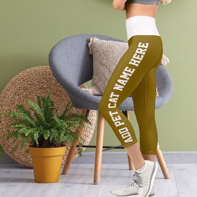 Personalized  White Yellow Brown Pet Cat Name Capri Leggings (Creator Uploaded)
