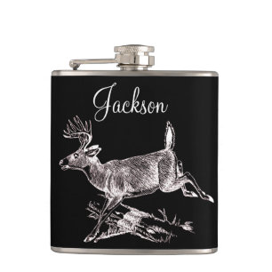 Personalized Whitetail Buck Leaping Hip Flask