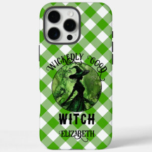 Personalized Wickedly Good Witch Green Gingham iPhone 16 Pro Max Case