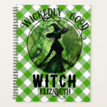 Personalized Wickedly Good Witch Green Gingham Planner<br><div class="desc">Personalized Wickedly Good Witch Green Gingham Planner - This planner features a green and black painting of a wicked witch in an enchanted forest on top of a white and green gingham checkered plaid pattern. Designed for those who loves dark fantasy and spooky things. Make a great birthday or anniversary...</div>
