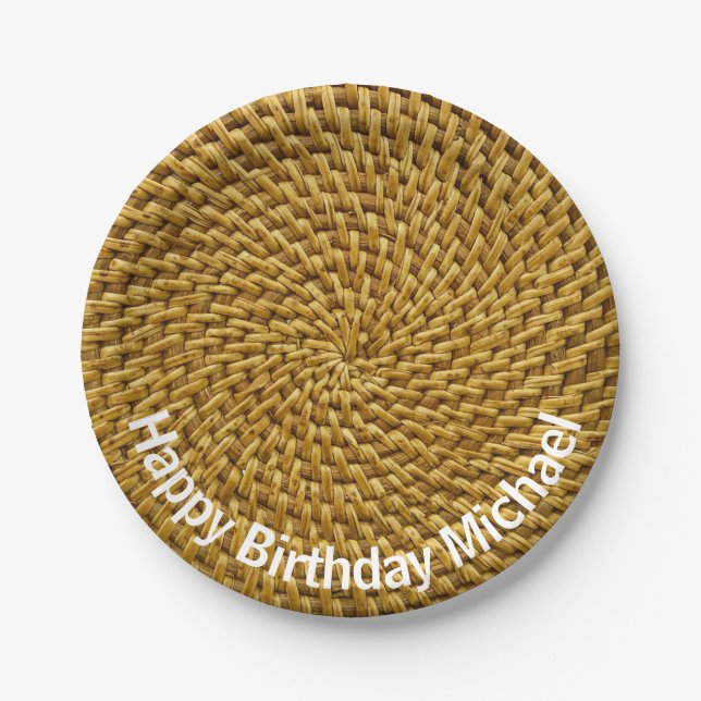 Personalized Wicker Look Bohemian Boho  Paper Plates (Front)
