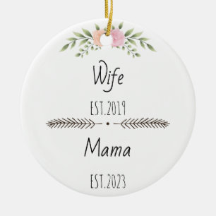 Personalized Wife Mama Est Custom Year, flowers Ceramic Ornament