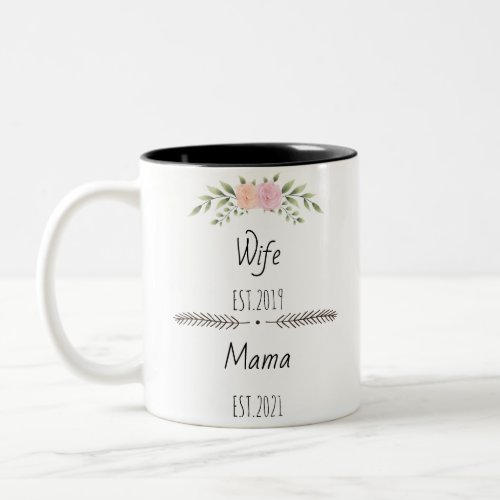 Personalized Wife Mama Est Custom Year flowers Two_Tone Coffee Mug