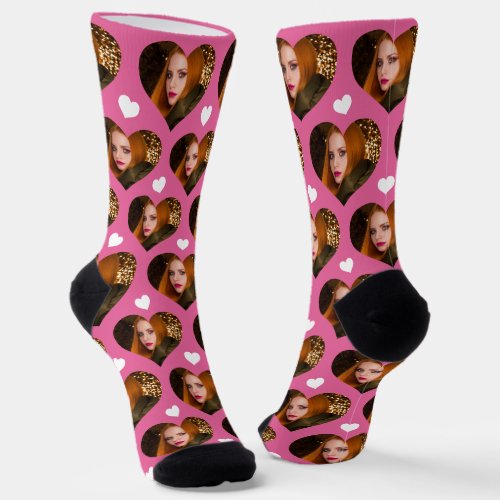 Personalized Wife Photo Heart Love Pink Socks