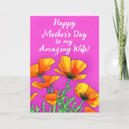 Personalized Wife Poppy Bright Pink Mothers Day  Holiday Card
