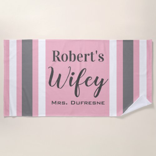 Personalized Wifey Newlyweds Beach Towel