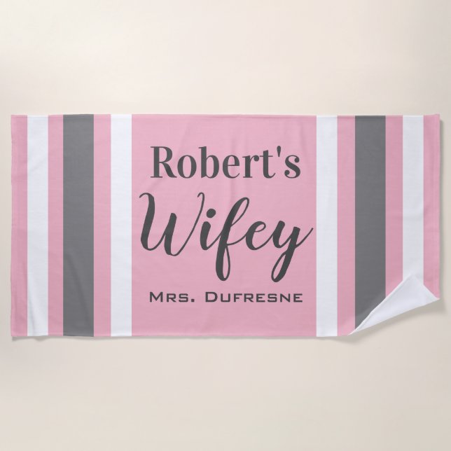 Personalized "Wifey" Newlyweds Beach Towel (Front)