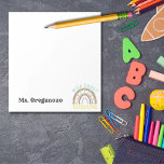 Personalized Wild about Teaching Boho Rainbow Notepad<br><div class="desc">Personalized Wild about Teaching Boho Rainbow Notepad Great for your favorite teacher, or for yourself, if you're the teacher. This notepad is a great size, and fully customizable! The sturdy paper and simplistic yet cute design with animal print and pun is just what every teacher needs to keep all her...</div>