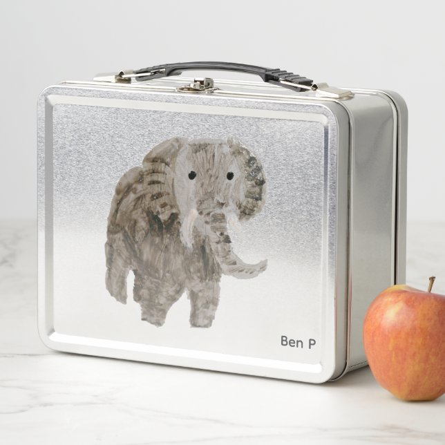 Personalized Wild Animal Grey Elephant Metal Lunch Box (In Situ)