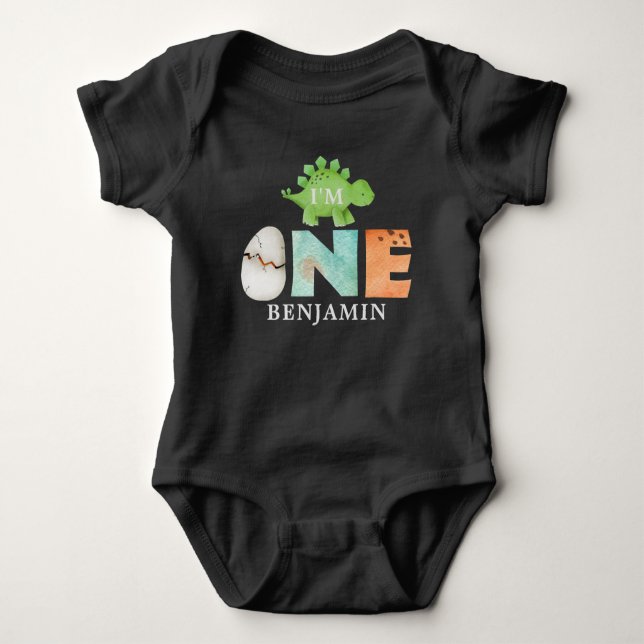 Personalized WILD Dinosaur First Birthday Baby Bod Bodysuit (Front)