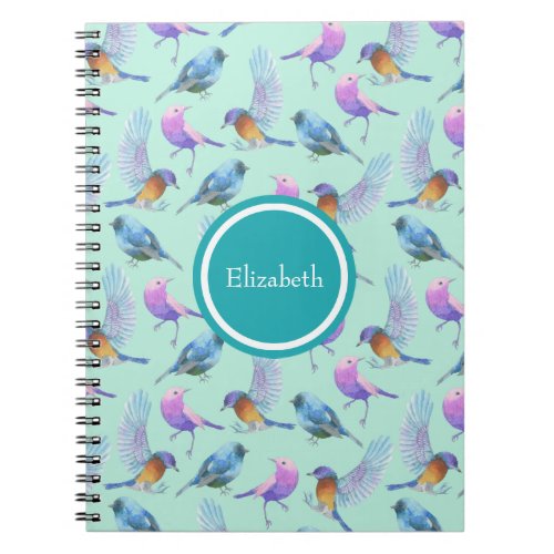 Personalized Wild Exotic Birds Watercolor Pattern Notebook