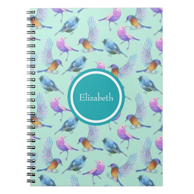Personalized Wild Exotic Birds Watercolor Pattern Notebook (Front)