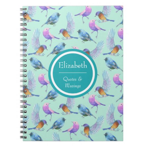 Personalized Wild Exotic Birds Watercolor Pattern Notebook