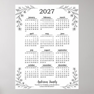 Personalized Wild Flower 2027 Family Calendar Poster
