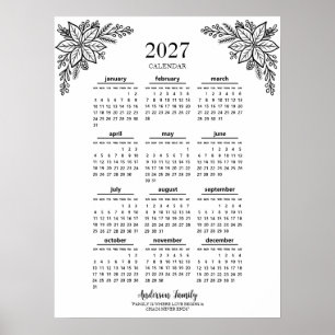 Personalized Wild Flower 2027 Family Calendar Poster