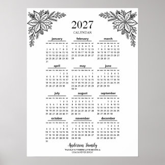 Personalized Wild Flower 2027 Family Calendar Poster