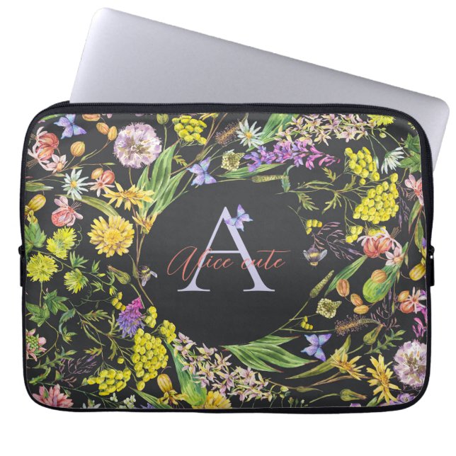  Personalized wild flower laptop sleeve (Front)