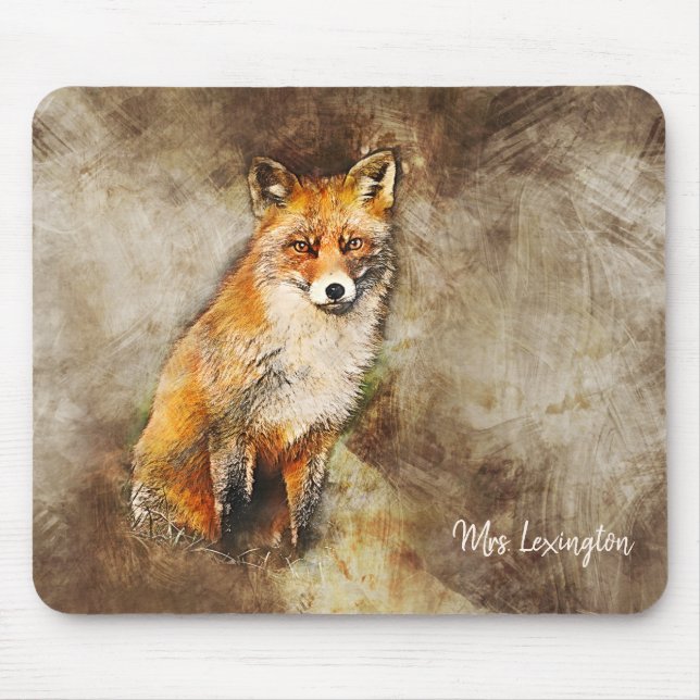 Personalized Wild Fox in Nature Art Mouse Pad (Front)