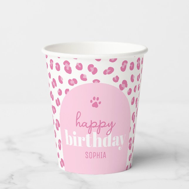 Personalized Wild Girl Pink Birthday Happy Paper Cups (Back)