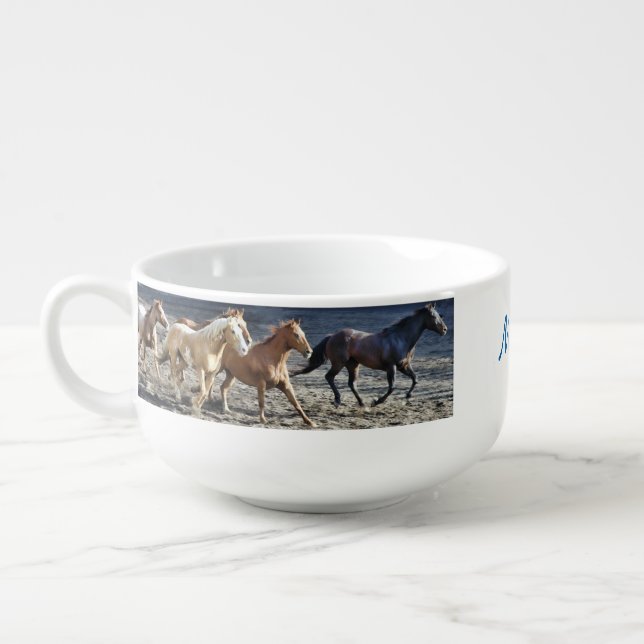 Personalized Wild Horses Running Soup Mug (Right)