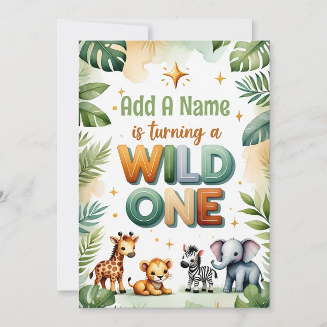 Personalized Wild One 1st Birthday Invitation Card (Front)