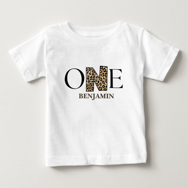 Personalized Wild One 1st Birthday Jungle Baby T-Shirt (Front)