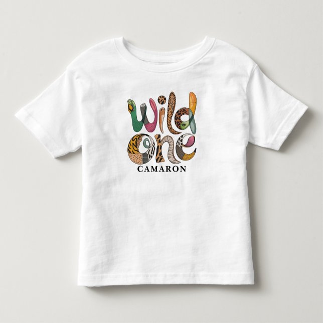 Personalized Wild One 1st Birthday Jungle Baby Toddler T-shirt (Front)