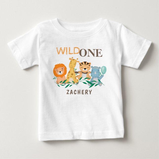 Personalized Wild One 1st First Birthday Baby T-Shirt (Front)