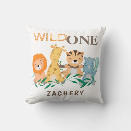 Personalized Wild One 1st First Birthday Baby Throw Pillow