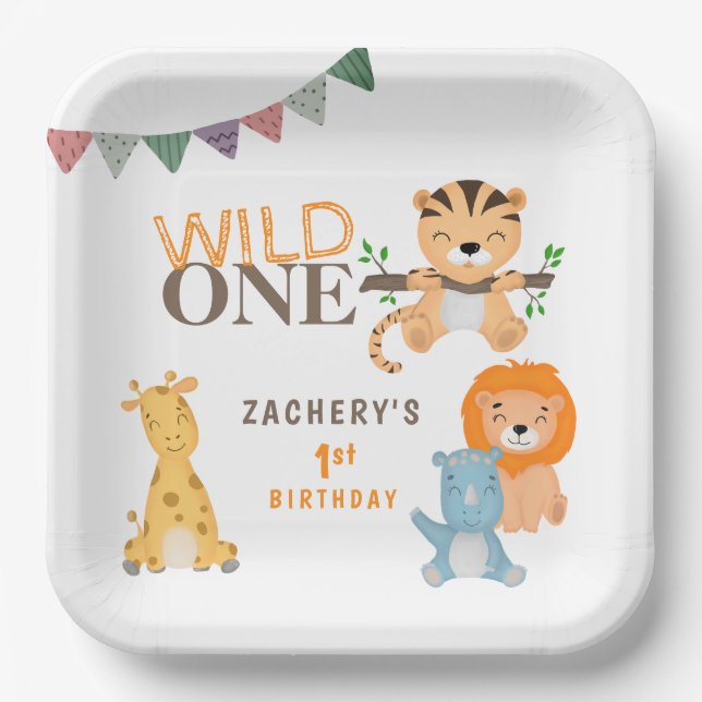 Personalized Wild ONE 1st First Birthday Paper Plates (Front)