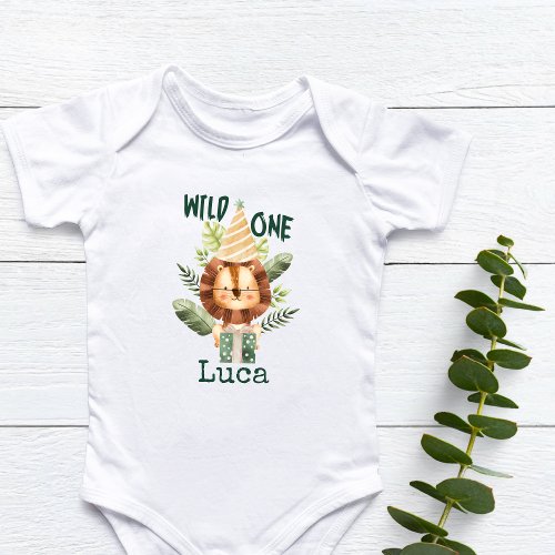 Personalized Wild One Baby Lion Baby Bodysuit