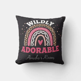 Personalized Wild One Boho Leopard Rainbow Throw  Pillow