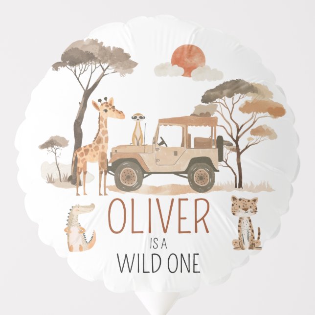 Personalized Wild One Boy 1st Birthday Safari Balloon (Front)