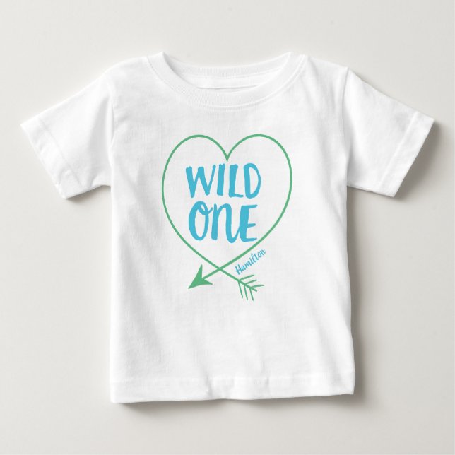 Personalized Wild One Boys First Birthday Baby T-Shirt (Front)