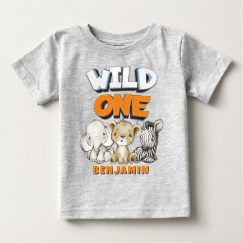 Personalized Wild One Comics Safari First Birthday Baby T_Shirt