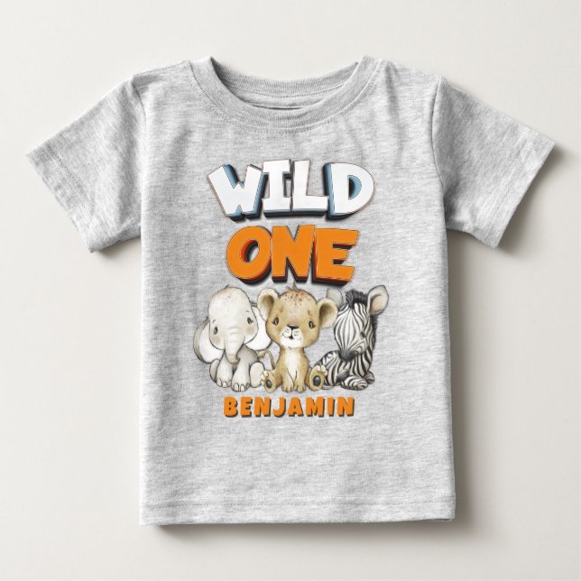 Personalized Wild One Comics Safari First Birthday Baby T-Shirt (Front)