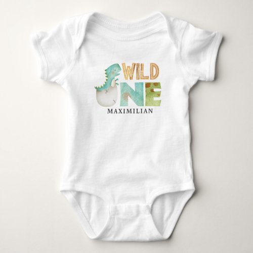 Personalized WILD ONE Dinosaur 1st Birthday Baby Bodysuit