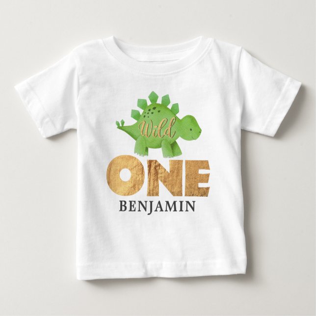 Personalized WILD ONE Dinosaur First Birthday  Bab Baby T-Shirt (Front)