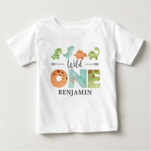 Personalized WILD ONE Dinosaur First Birthday  Bab Baby T-Shirt
