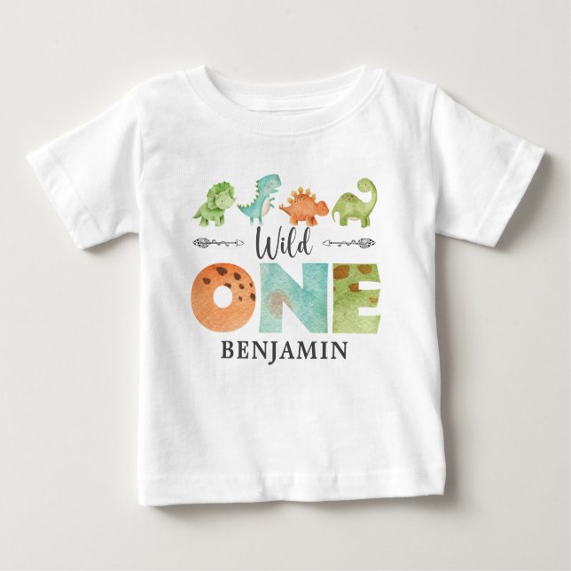 Personalized WILD ONE Dinosaur First Birthday  Bab Baby T-Shirt (Front)