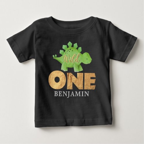 Personalized WILD ONE Dinosaur First Birthday  Bab Baby T_Shirt