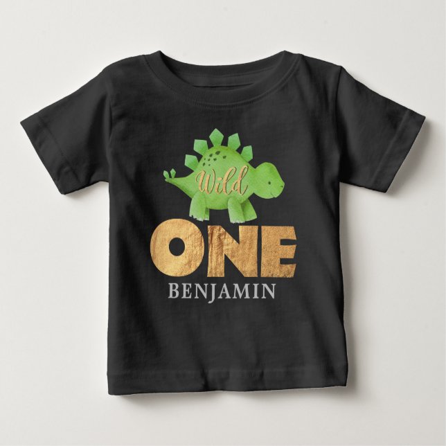 Personalized WILD ONE Dinosaur First Birthday  Bab Baby T-Shirt (Front)