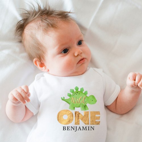 Personalized WILD ONE Dinosaur First Birthday Baby Baby Bodysuit